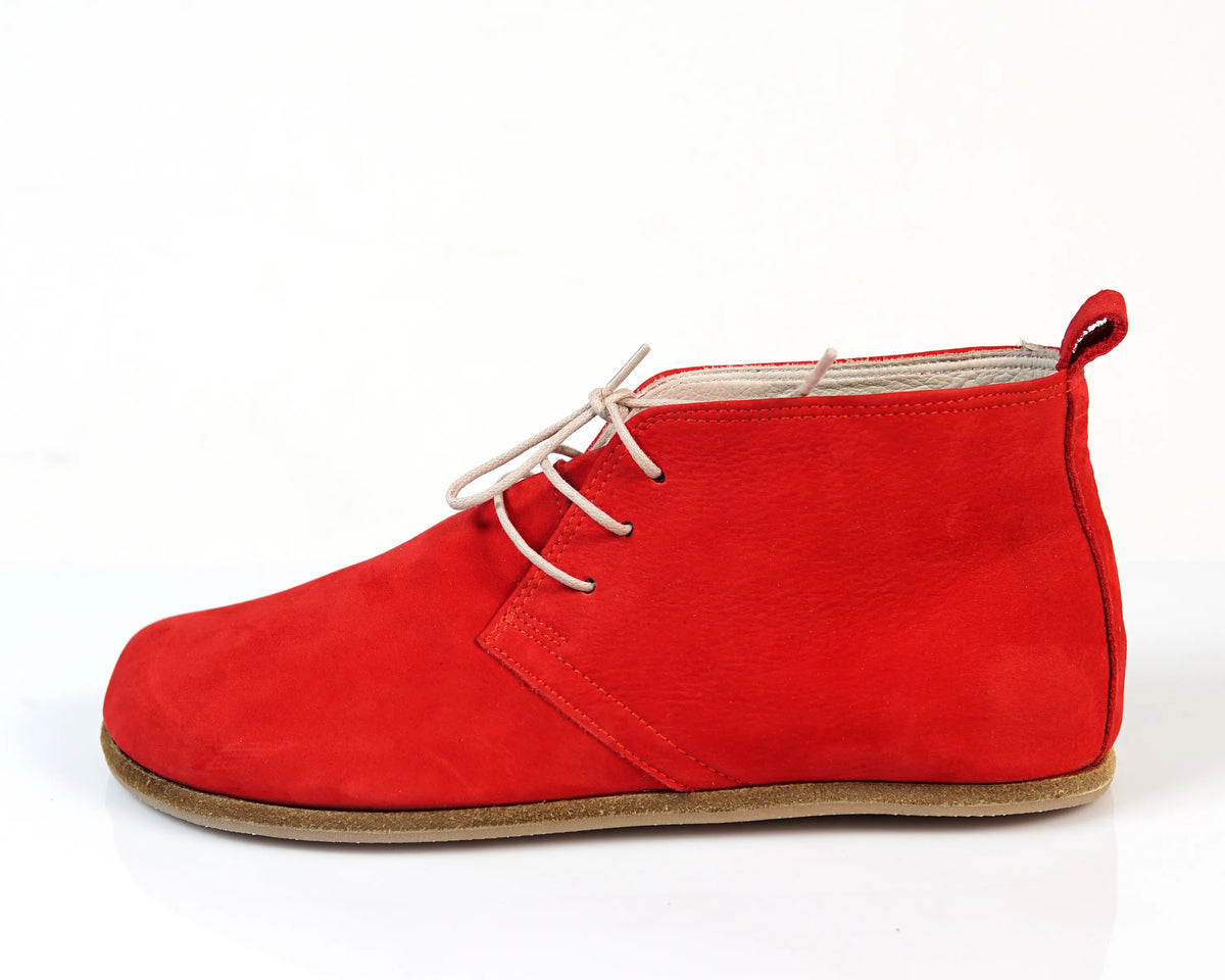 Nubuck Barefoot Bootie Laces Shoes – Classic Sole — Leather Sole – Red