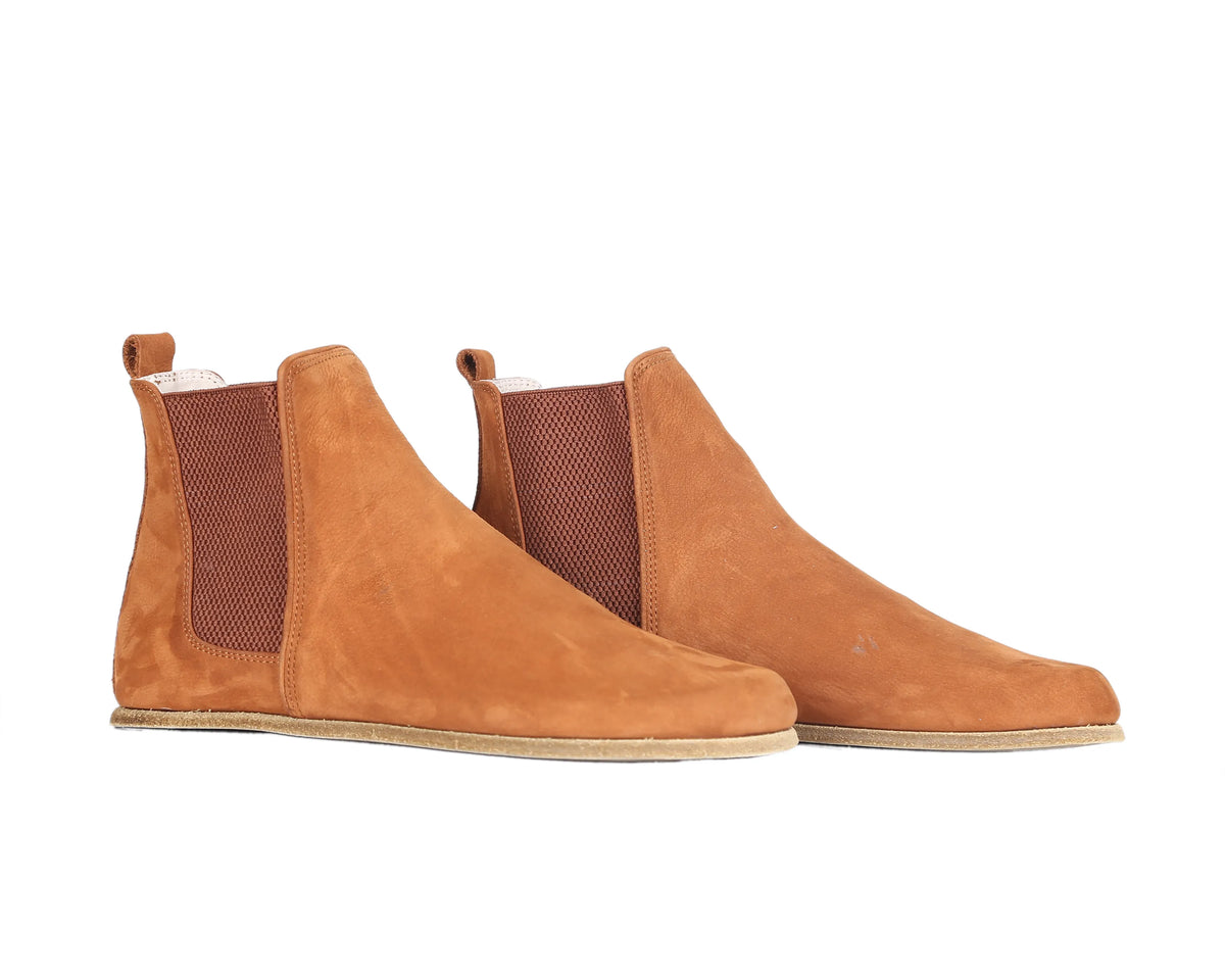 Nubuck Barefoot Chelsea Boots Shoes – Classic Sole — Leather Sole – Tan