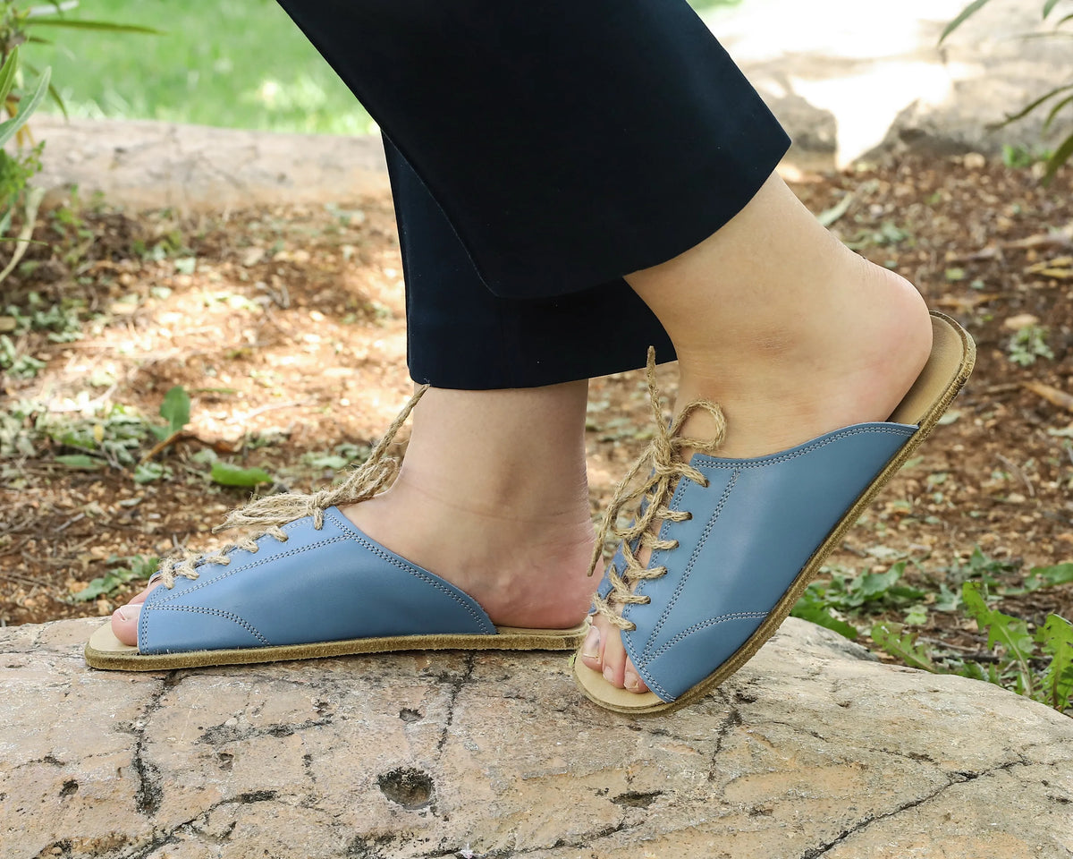 Smooth Barefoot Laces Sandals Shoes – Classic Sole — Leather Sole – Turquoise
