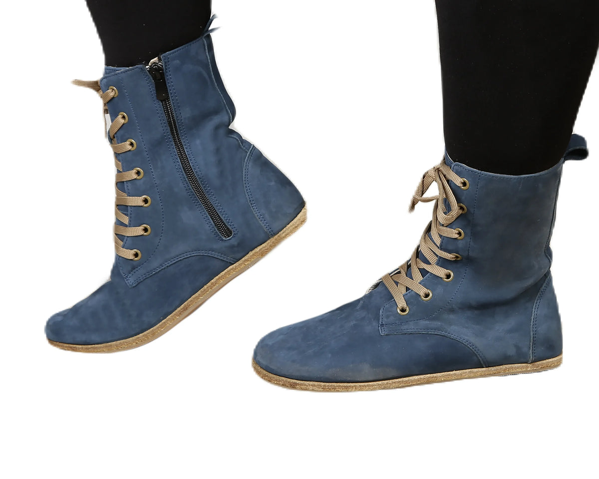 Nubuck Barefoot Long Boots Shoes – Classic Sole — Leather Sole – Jeans