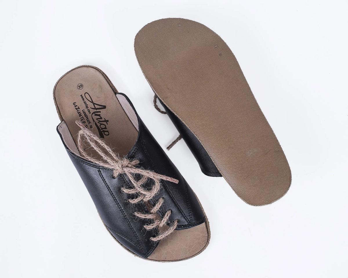 Smooth Barefoot Laces Sandals Shoes – Classic Sole — Leather Sole – Black