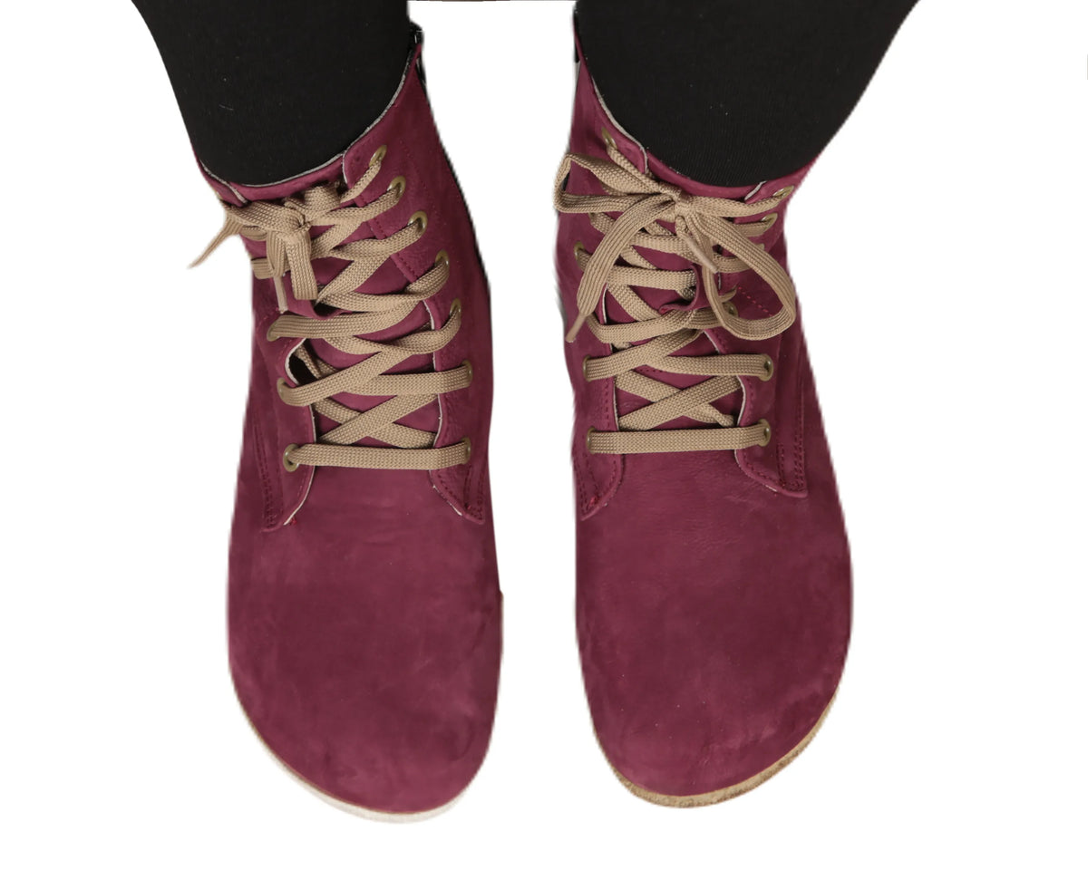 Nubuck Barefoot Long Boots Shoes – Classic Sole — Leather Sole – Burgundy