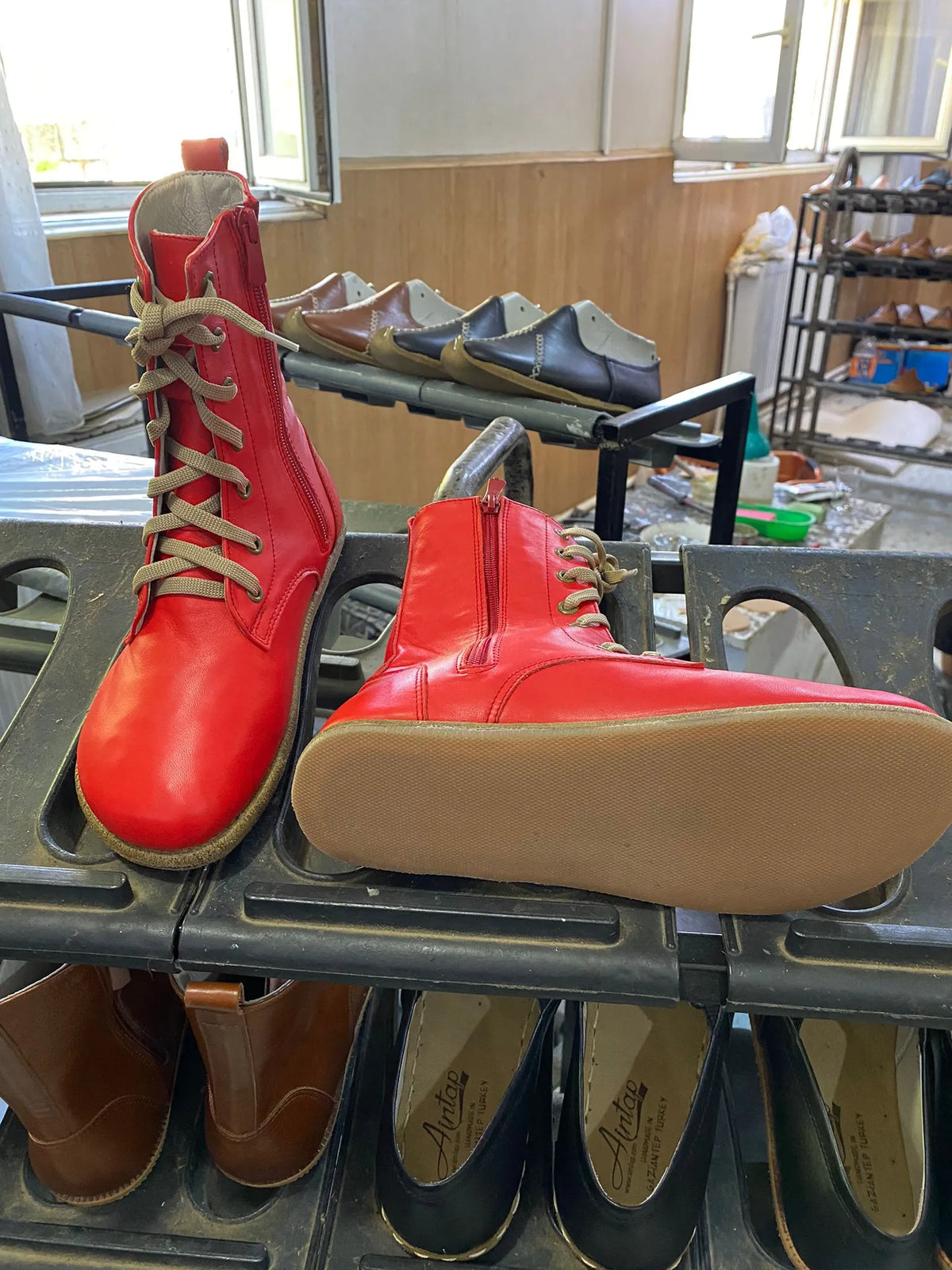 Smooth Barefoot Long Boots Shoes – Classic Sole — Leather Sole – Red