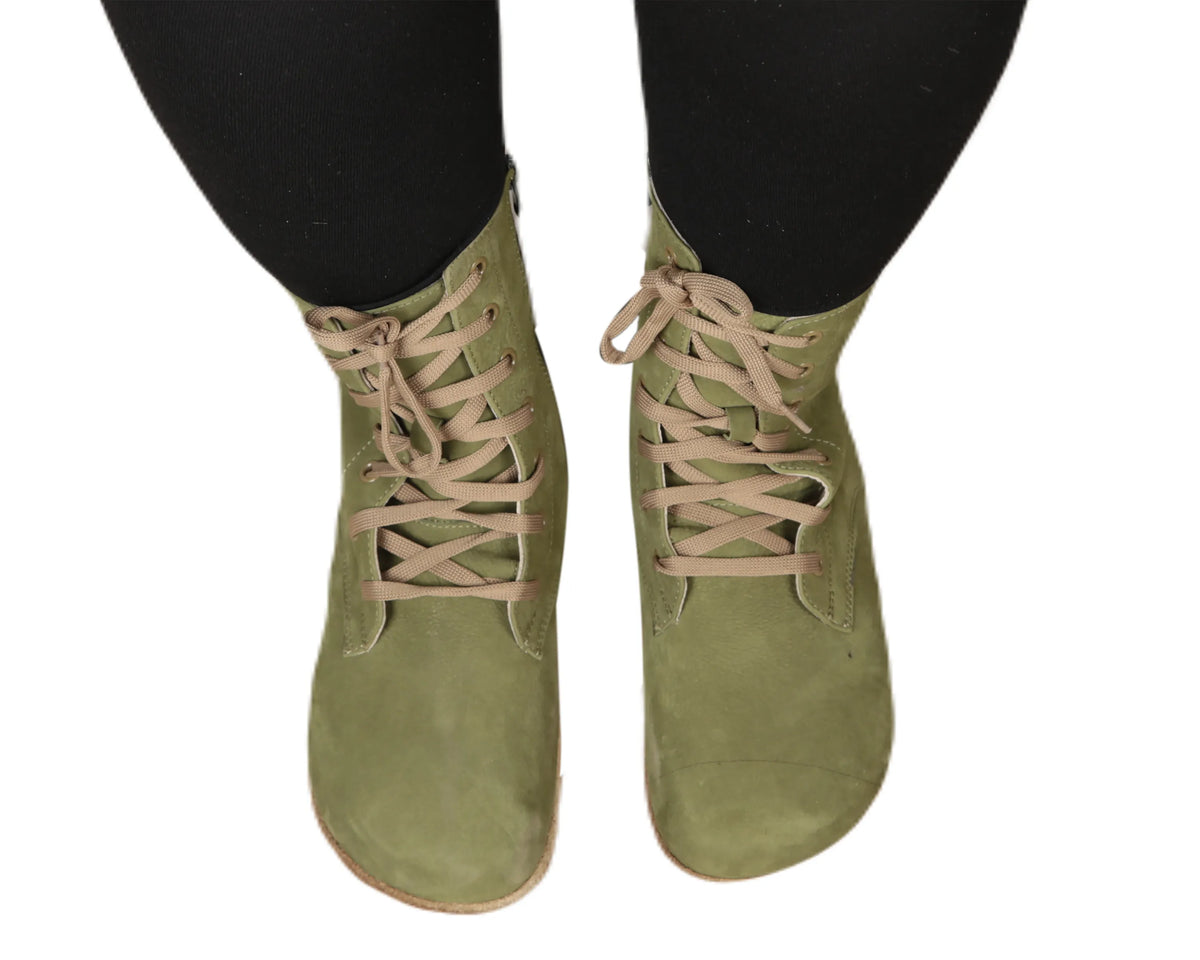Nubuck Barefoot Long Boots Shoes – Classic Sole — Leather Sole – Green