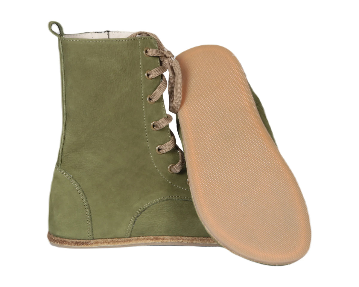 Nubuck Barefoot Long Boots Shoes – Classic Sole — Leather Sole – Green