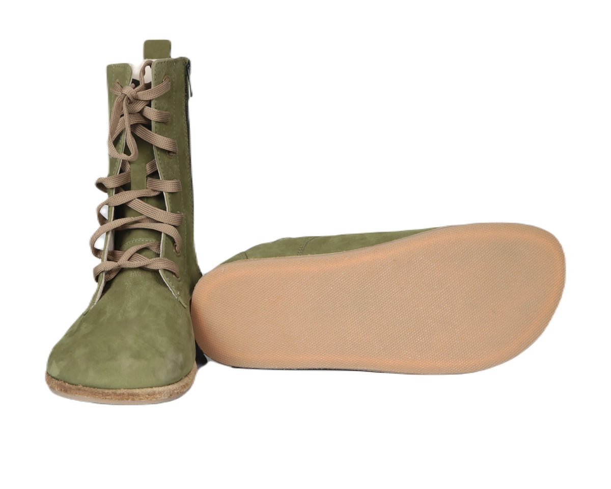 Nubuck Barefoot Long Boots Shoes – Classic Sole — Leather Sole – Green