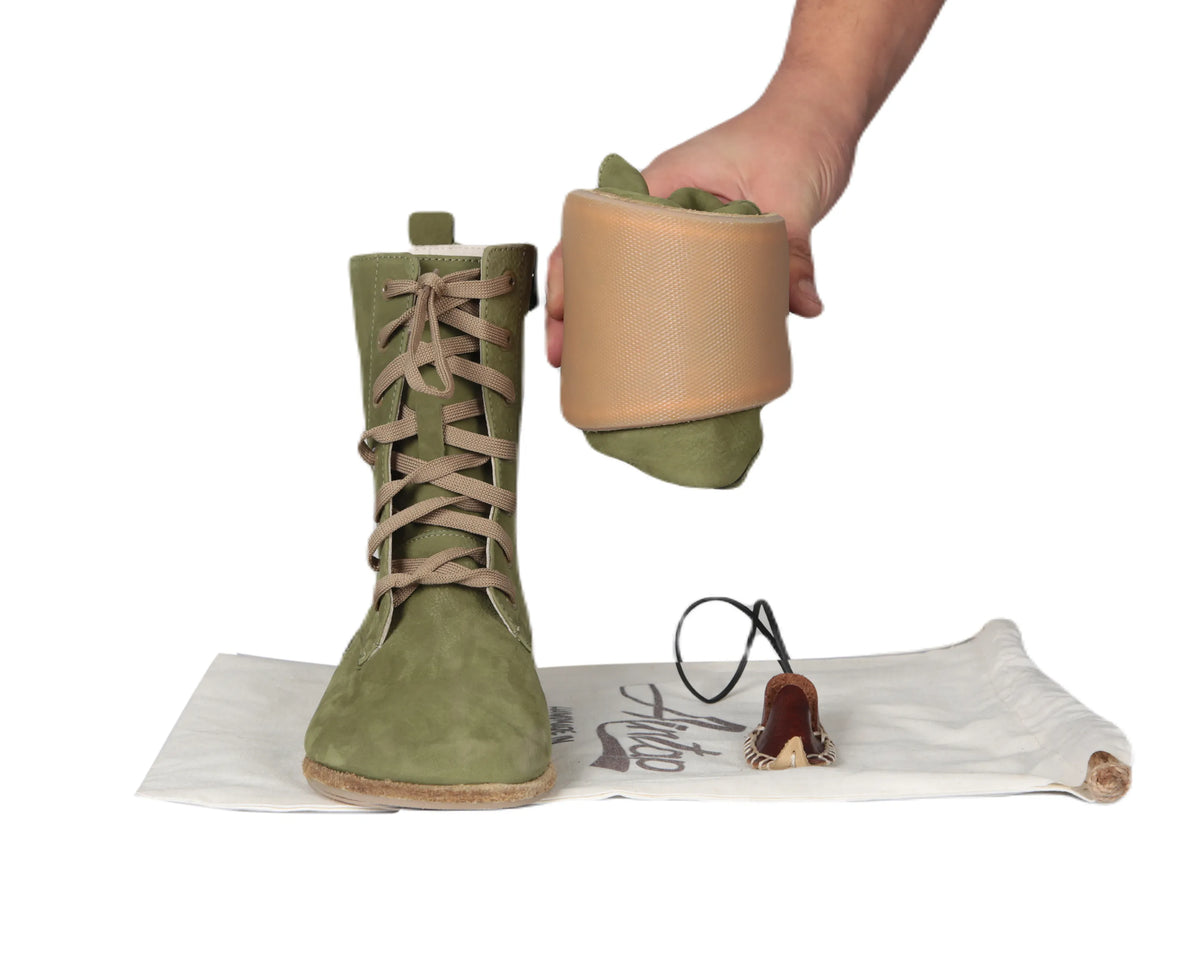 Nubuck Barefoot Long Boots Shoes – Classic Sole — Leather Sole – Green