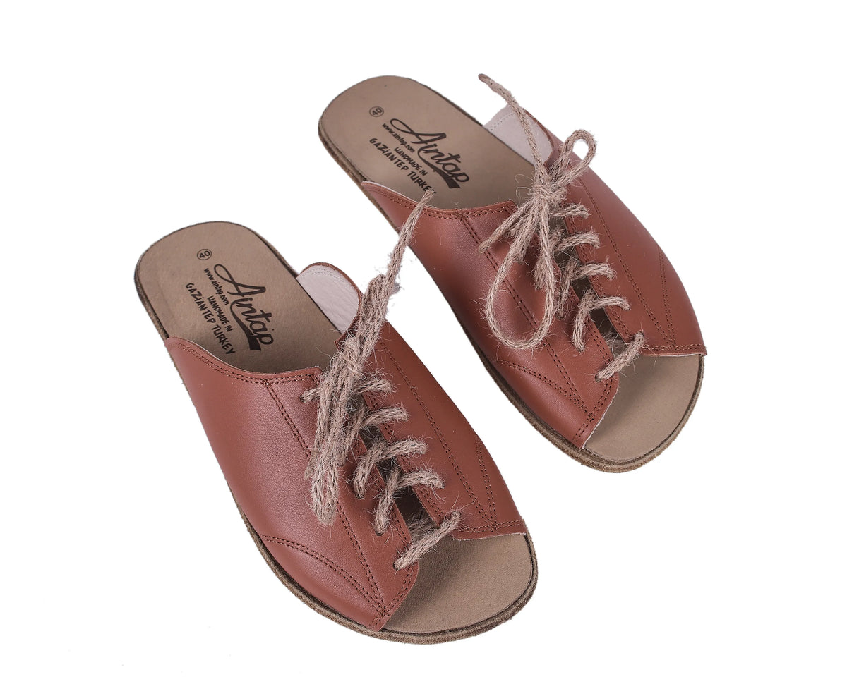 Smooth Barefoot Laces Sandals Shoes – Classic Sole — Leather Sole – Tan