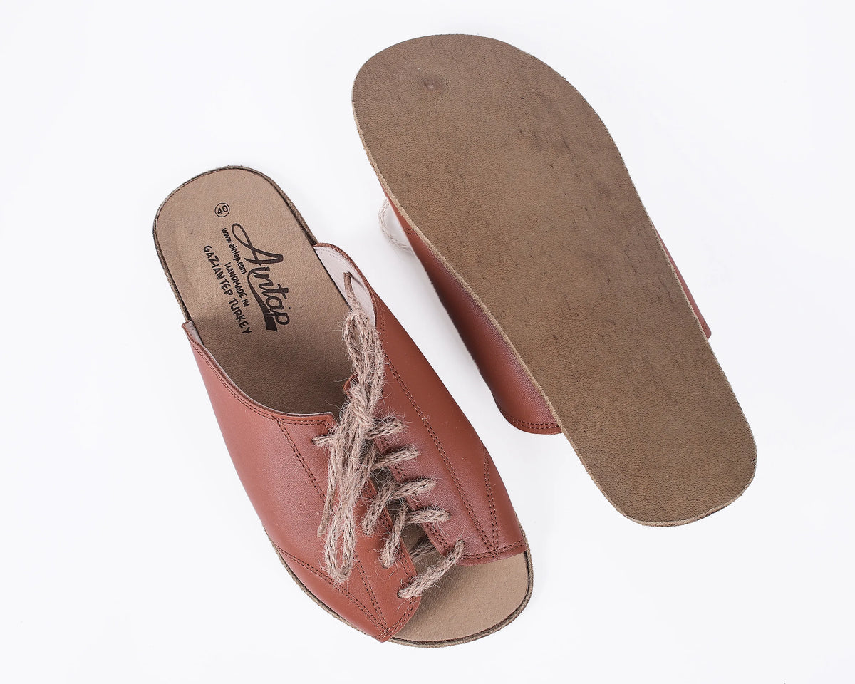 Smooth Barefoot Laces Sandals Shoes – Classic Sole — Leather Sole – Tan