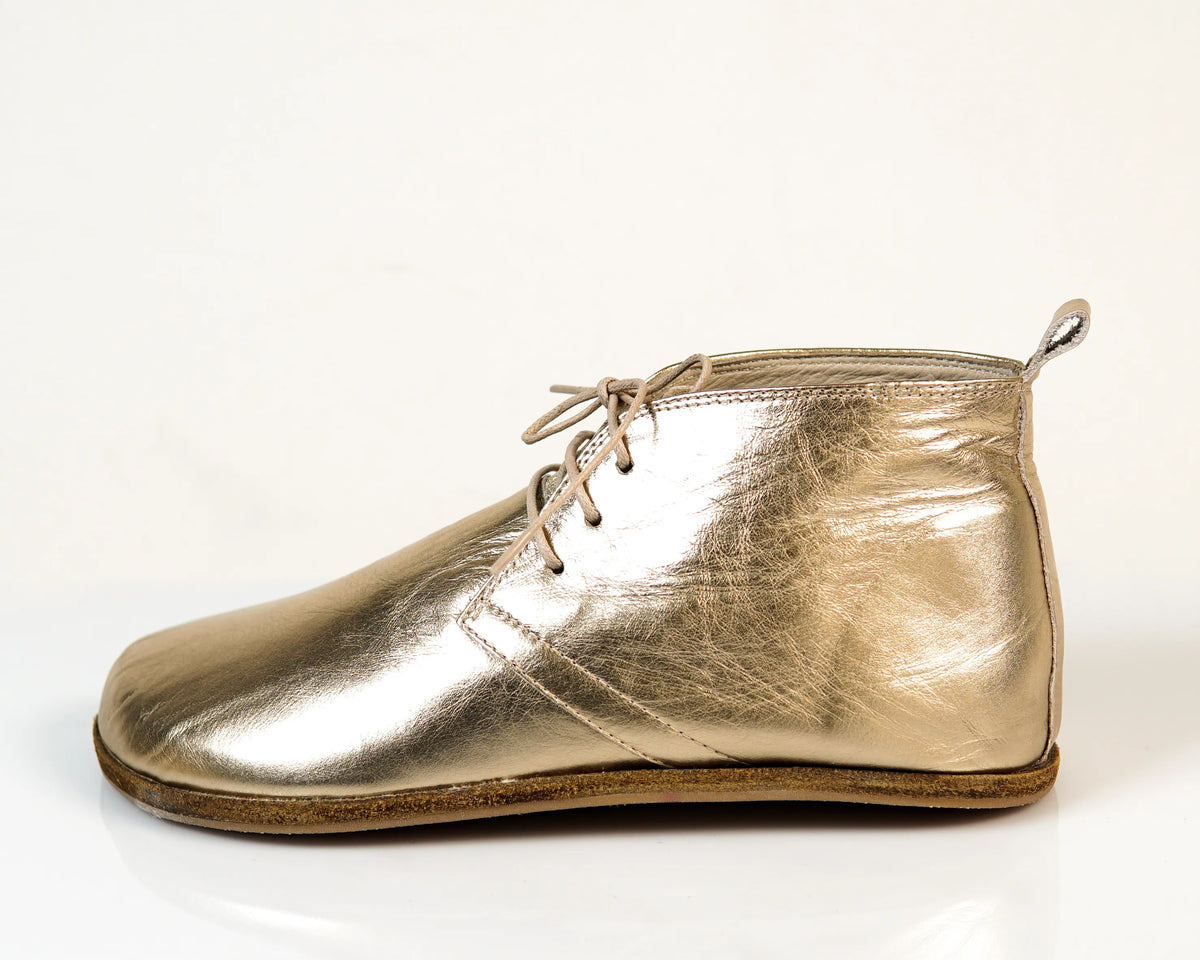 Bright Barefoot Bootie Leather Shoes – Classic Sole — Leather Sole – Gold