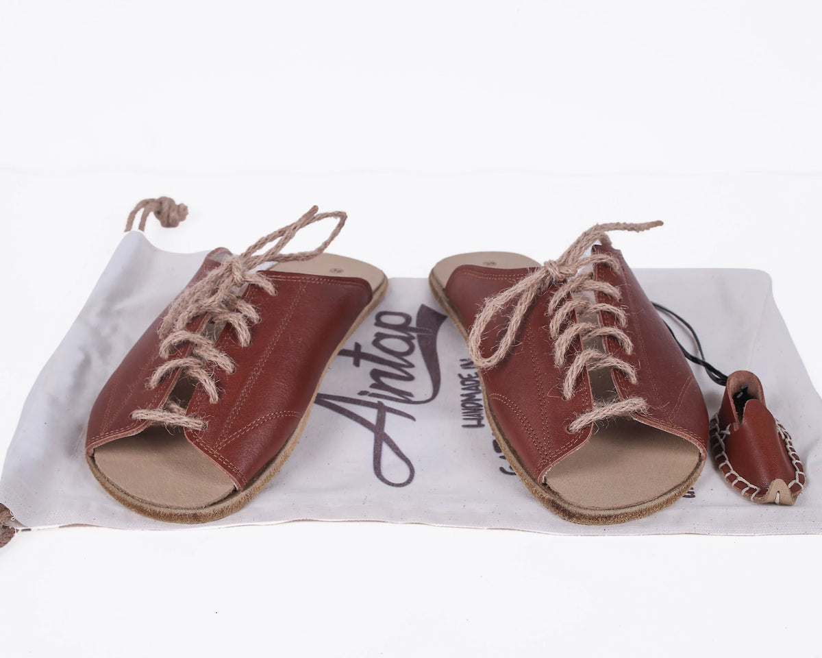 Smooth Barefoot Laces Sandals Shoes – Classic Sole — Leather Sole – Brown