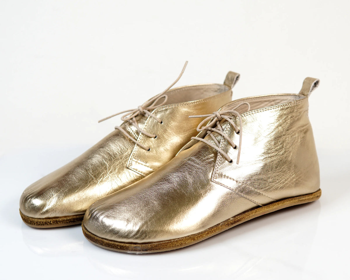 Bright Barefoot Bootie Leather Shoes – Classic Sole — Leather Sole – Gold