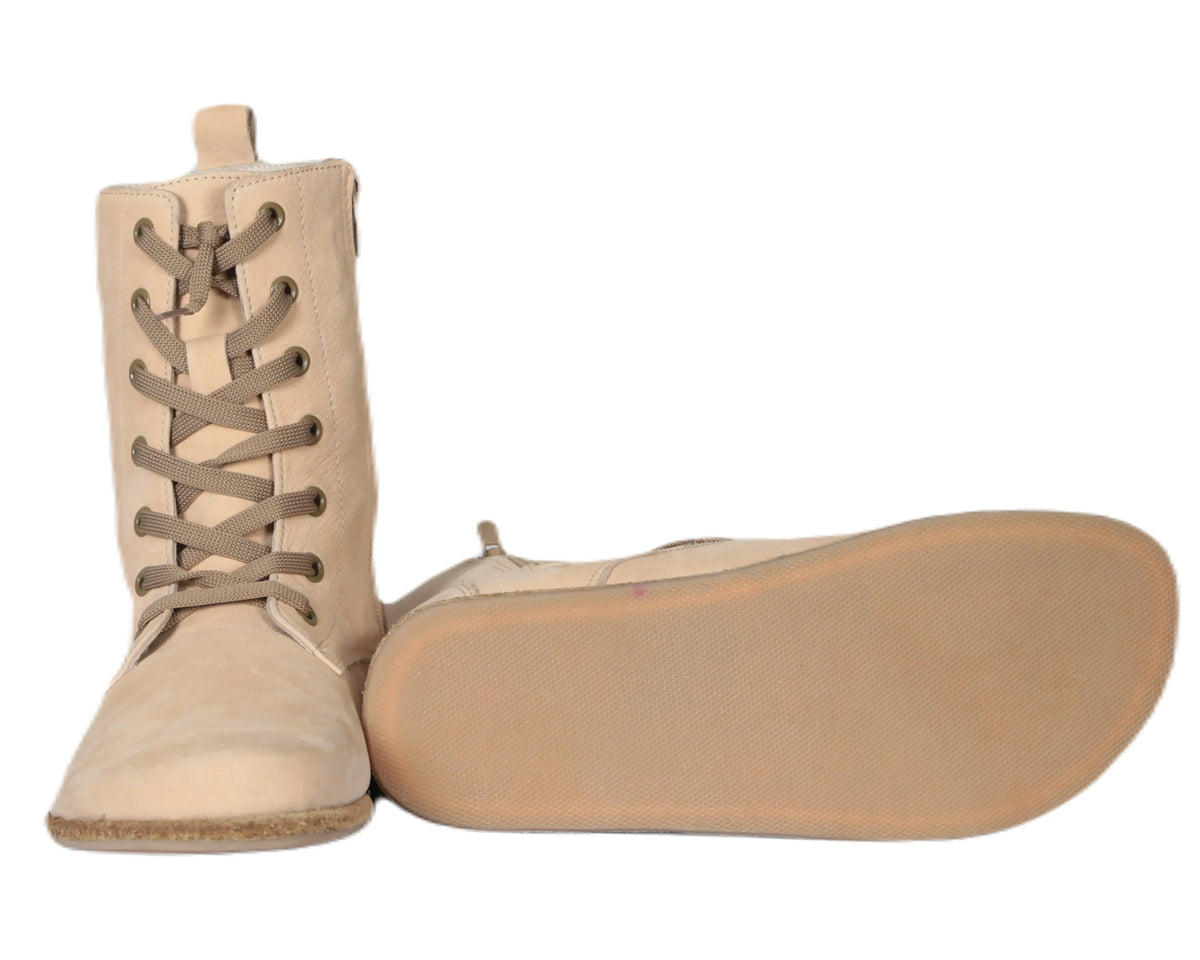 Nubuck Barefoot Long Boots Shoes – Classic Sole — Leather Sole – Cream