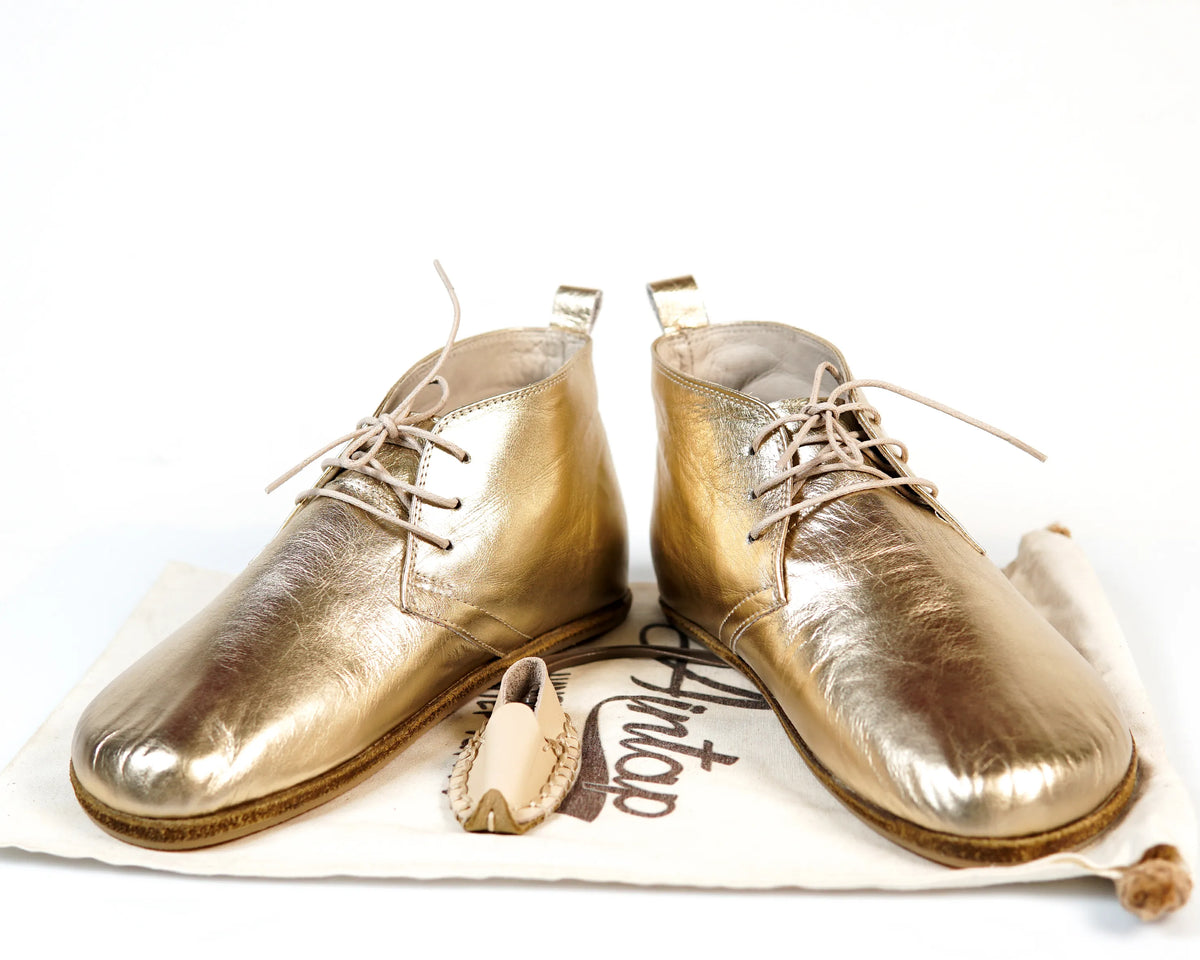 Bright Barefoot Bootie Leather Shoes – Classic Sole — Leather Sole – Gold