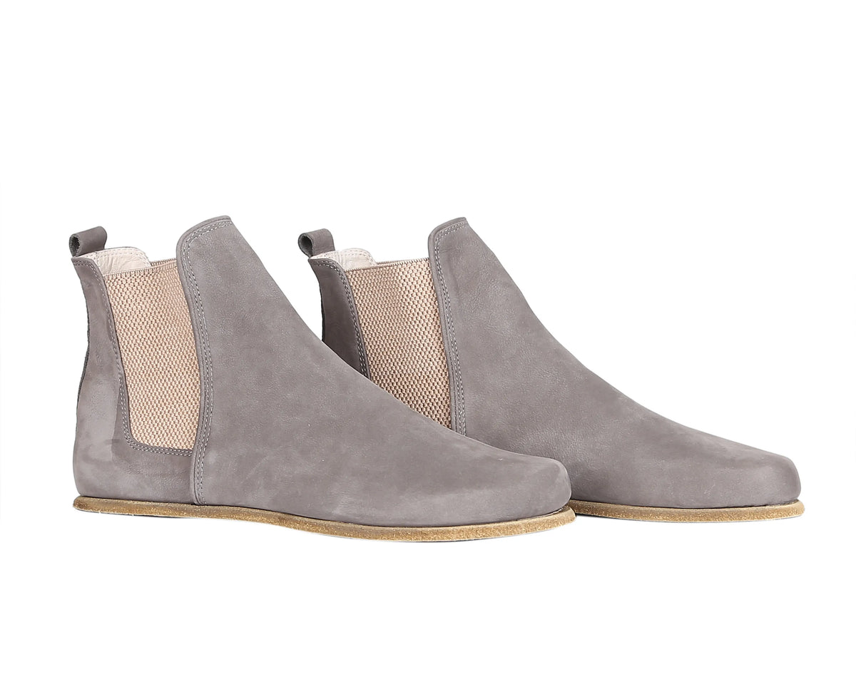 Nubuck Barefoot Chelsea Boots Shoes – Classic Sole — Leather Sole – Gray
