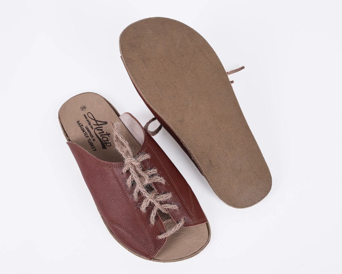 Smooth Barefoot Laces Sandals Shoes – Classic Sole — Leather Sole – Brown