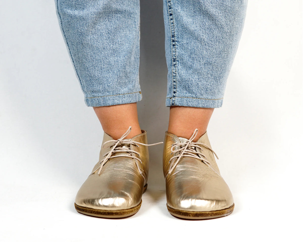 Bright Barefoot Bootie Leather Shoes – Classic Sole — Leather Sole – Gold