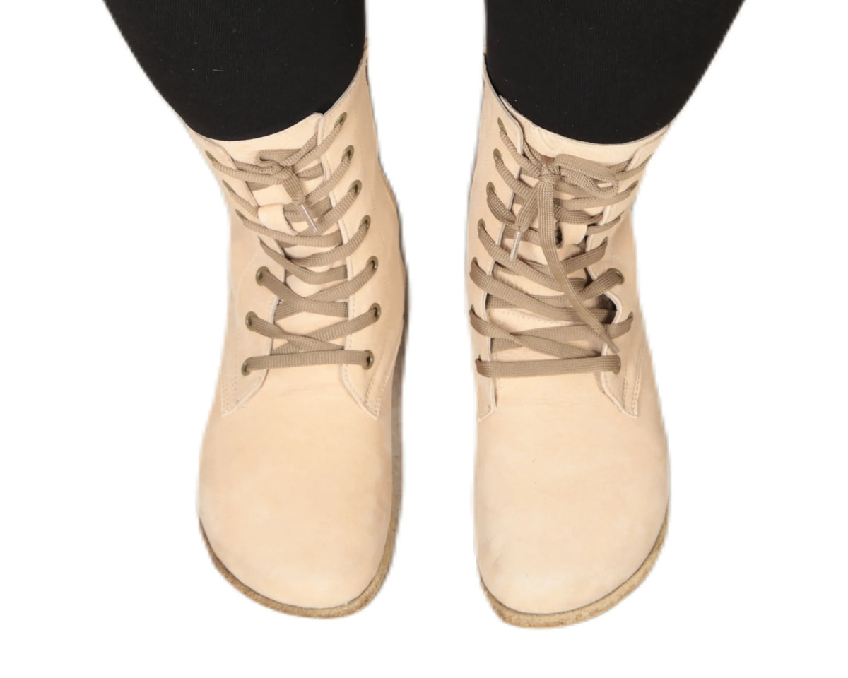 Nubuck Barefoot Long Boots Shoes – Classic Sole — Leather Sole – Cream