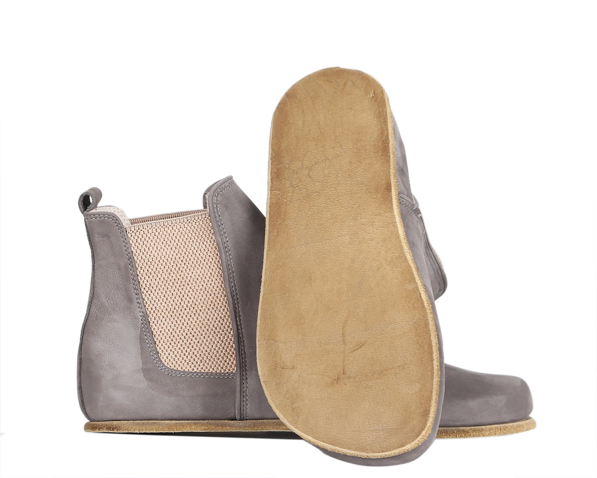 Nubuck Barefoot Chelsea Boots Shoes – Classic Sole — Leather Sole – Gray