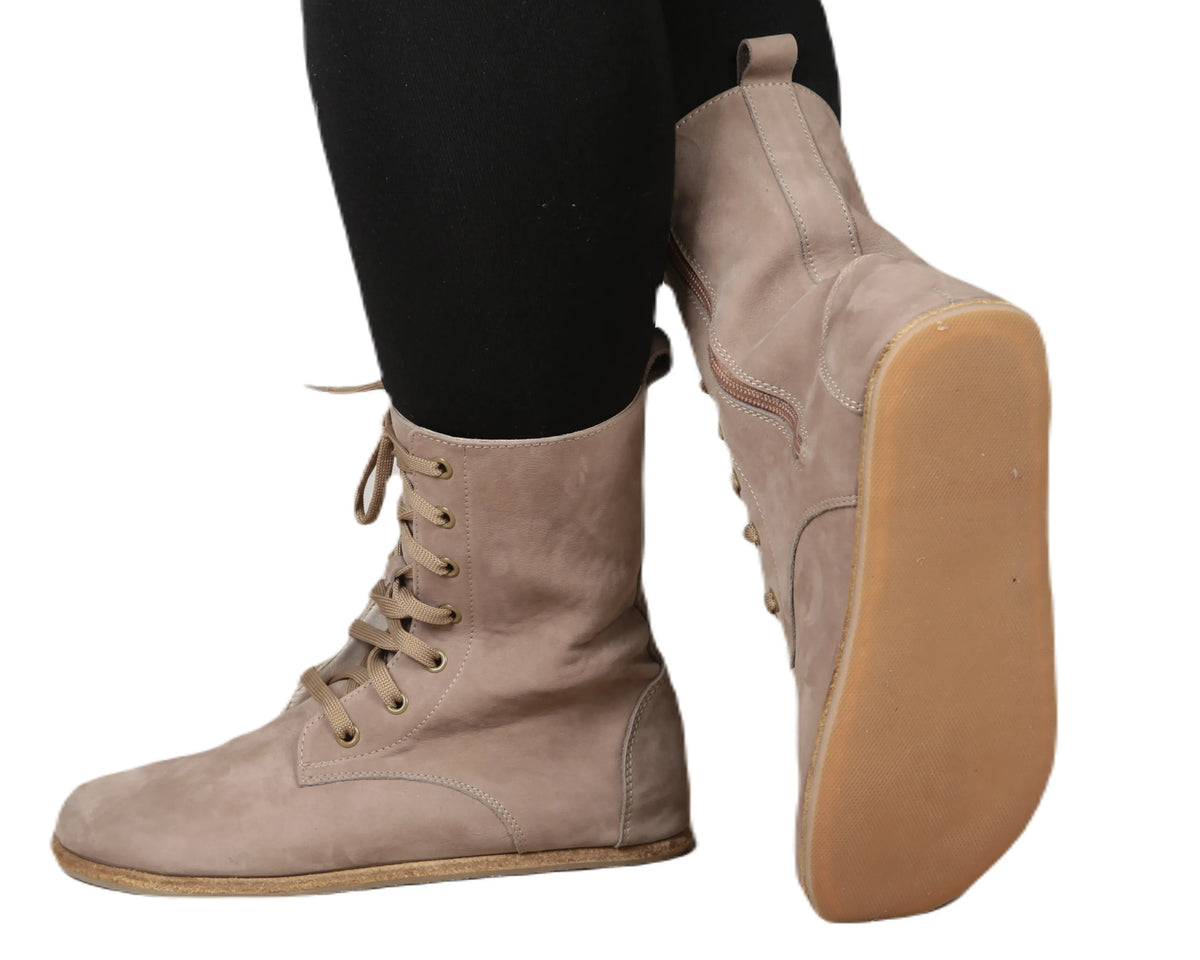 Nubuck Barefoot Long Boots Shoes – Classic Sole — Leather Sole – Smoked