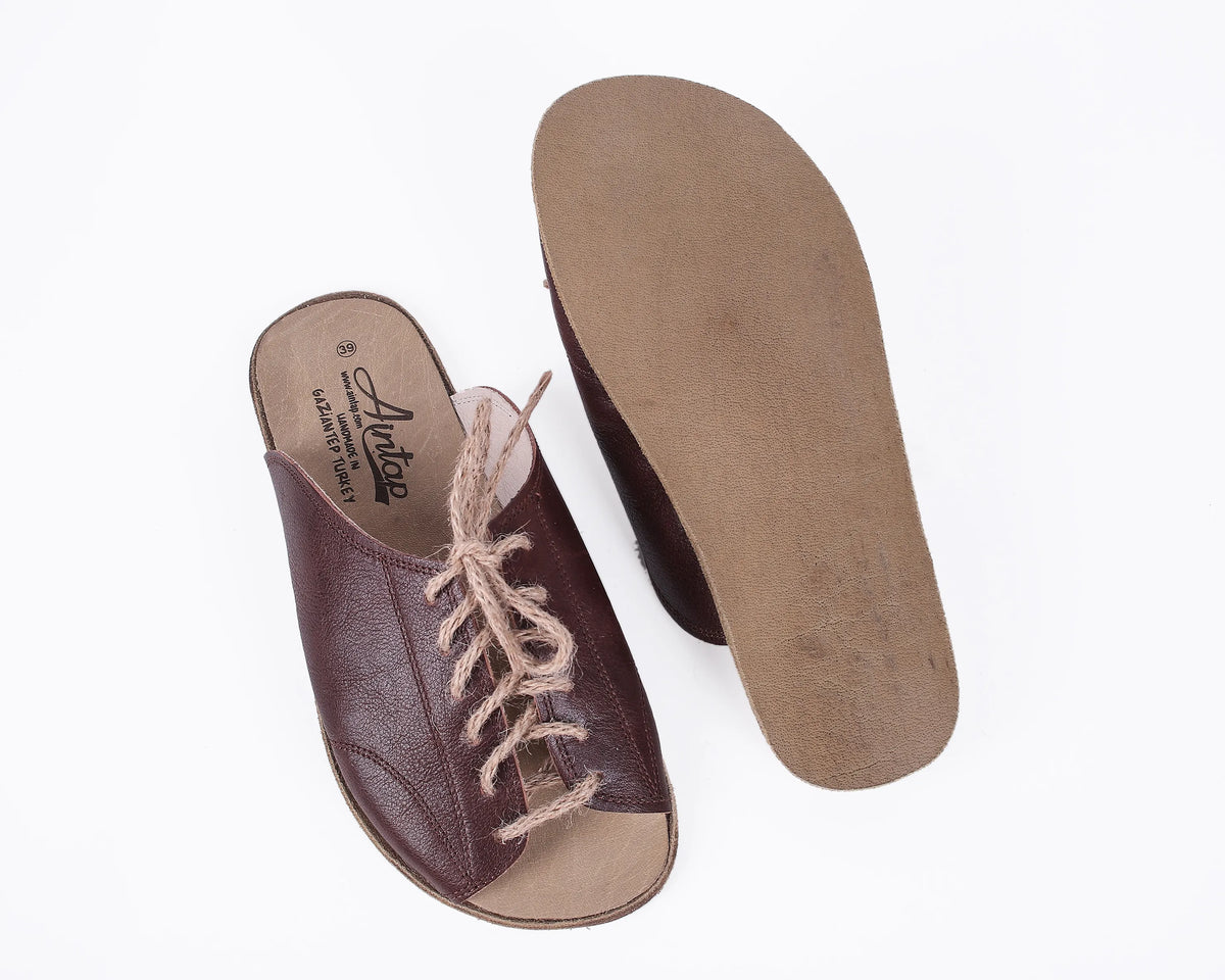 Smooth Barefoot Laces Sandals Shoes – Classic Sole — Leather Sole – Dark Brown