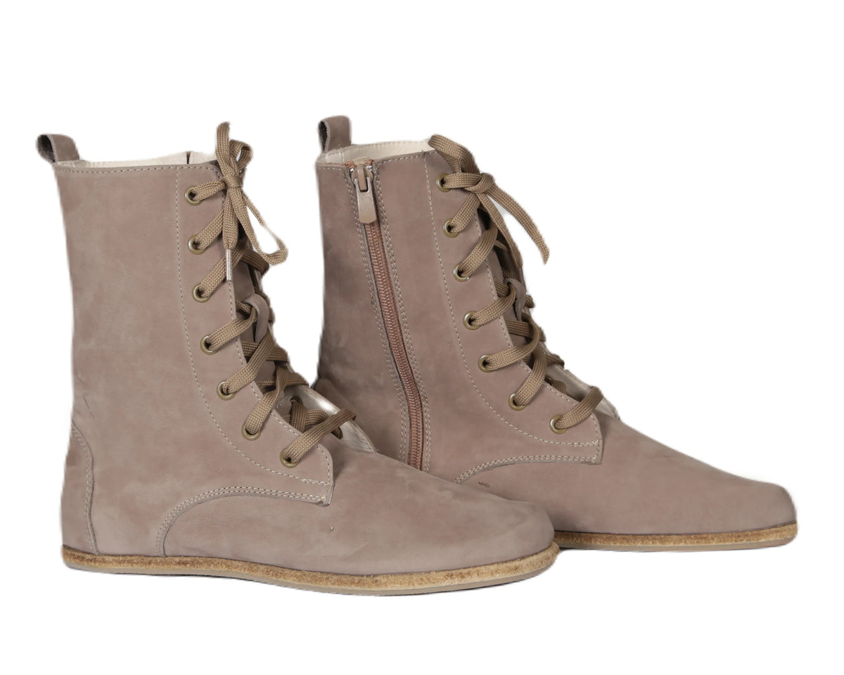 Nubuck Barefoot Long Boots Shoes – Classic Sole — Leather Sole – Smoked
