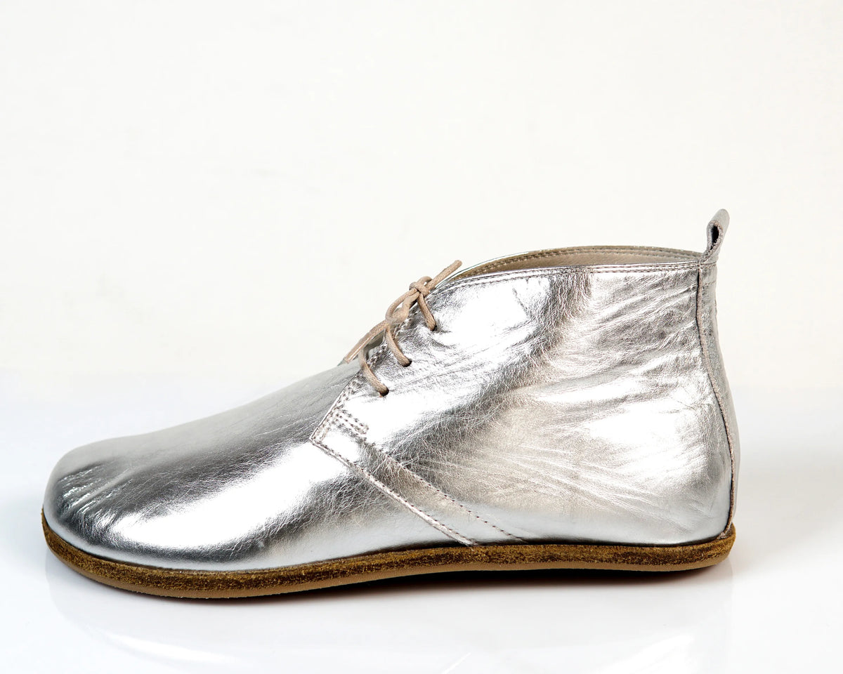 Bright Barefoot Bootie Leather Shoes – Classic Sole — Leather Sole – Silver