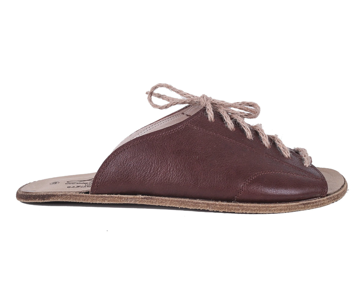 Smooth Barefoot Laces Sandals Shoes – Classic Sole — Leather Sole – Dark Brown