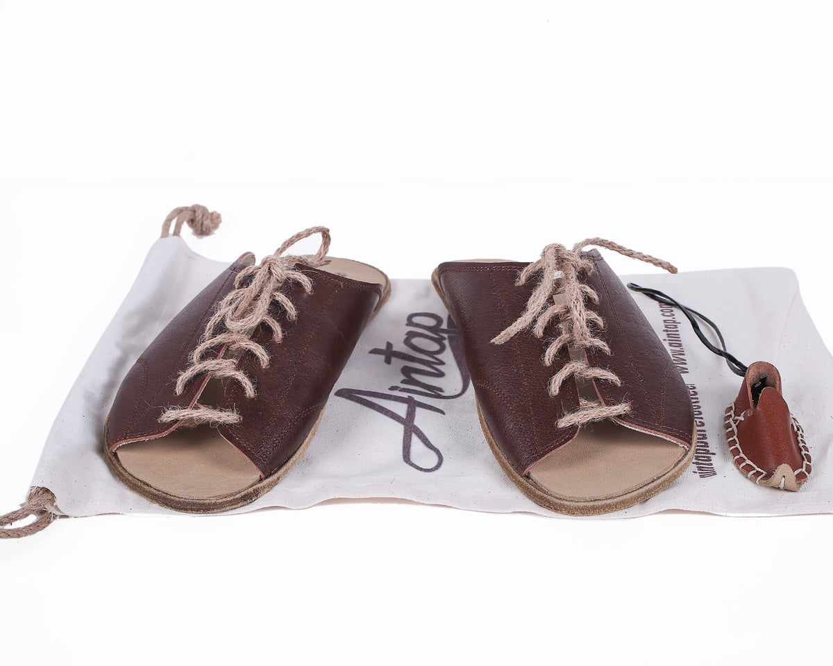 Smooth Barefoot Laces Sandals Shoes – Classic Sole — Leather Sole – Dark Brown