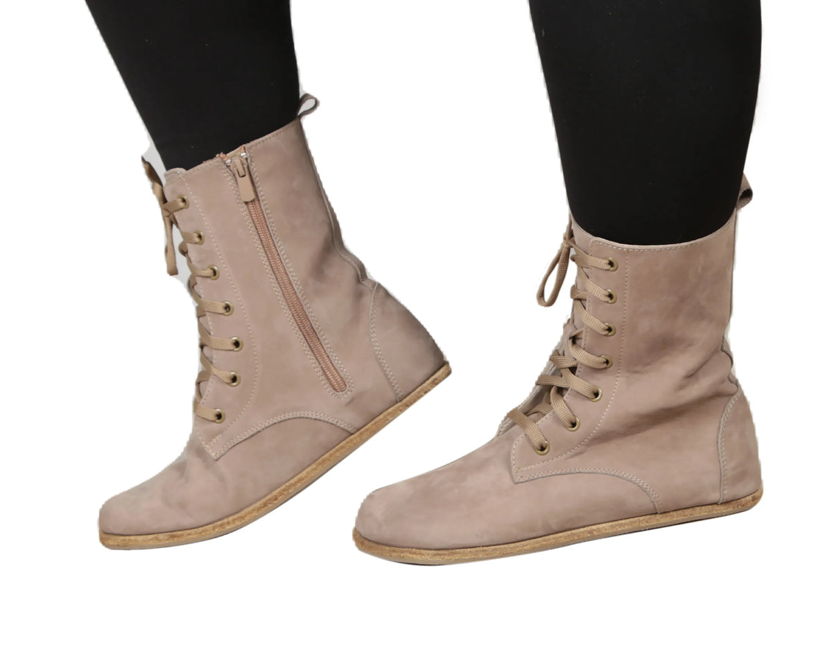 Nubuck Barefoot Long Boots Shoes – Classic Sole — Leather Sole – Smoked