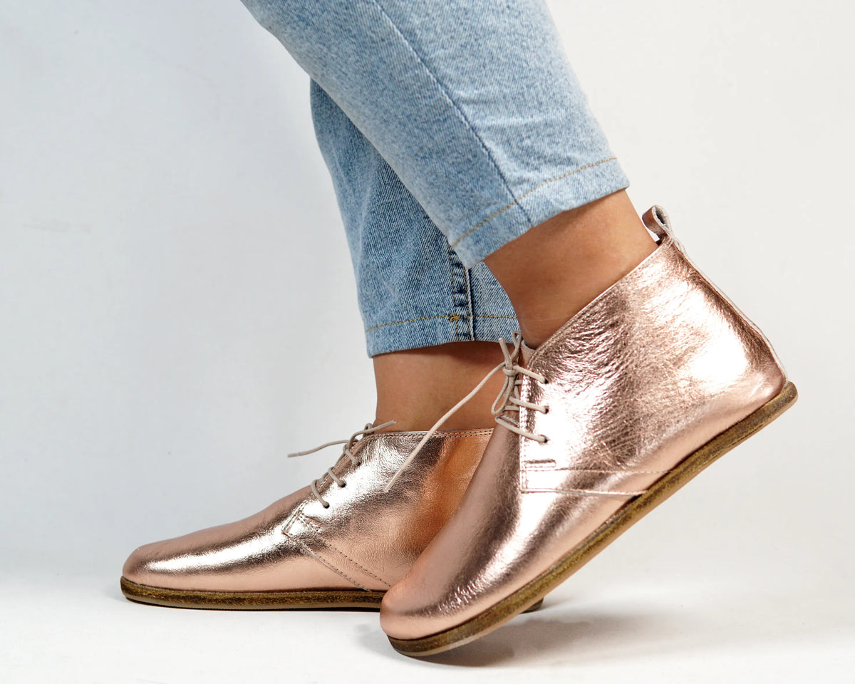 Bright Barefoot Bootie Leather Shoes – Classic Sole — Leather Sole – Rose Gold