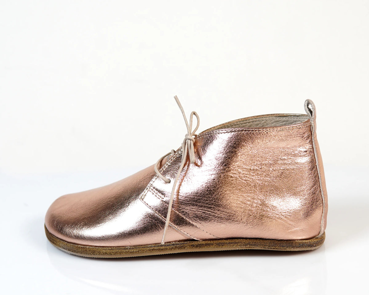 Bright Barefoot Bootie Leather Shoes – Classic Sole — Leather Sole – Rose Gold