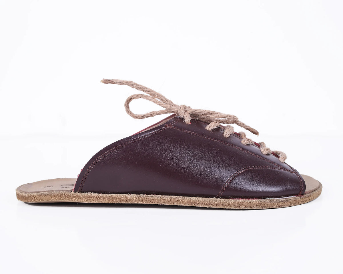 Smooth Barefoot Laces Sandals Shoes – Classic Sole — Leather Sole – Burgundy