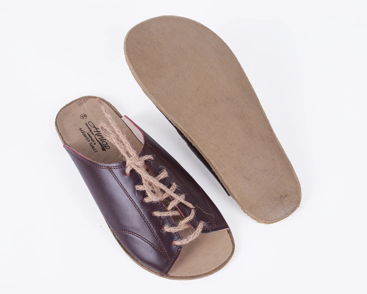 Smooth Barefoot Laces Sandals Shoes – Classic Sole — Leather Sole – Burgundy