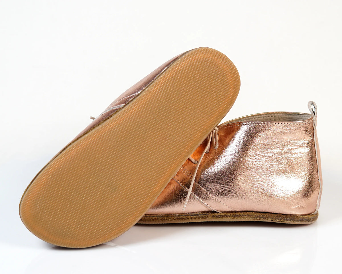 Bright Barefoot Bootie Leather Shoes – Classic Sole — Leather Sole – Rose Gold