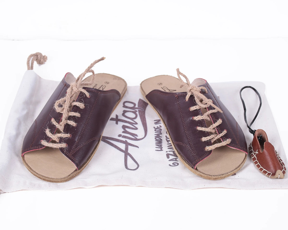 Smooth Barefoot Laces Sandals Shoes – Classic Sole — Leather Sole – Burgundy