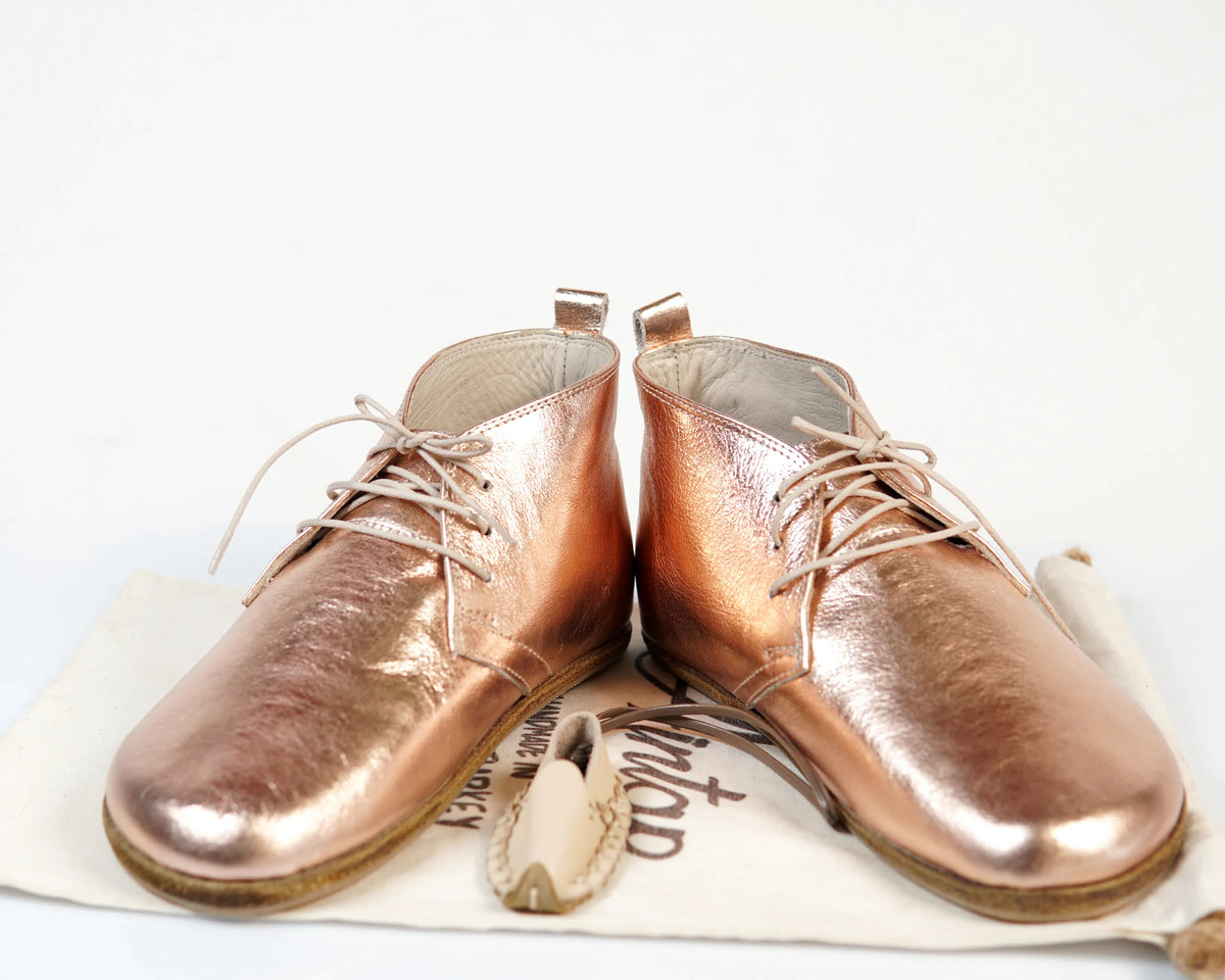 Bright Barefoot Bootie Leather Shoes – Classic Sole — Leather Sole – Rose Gold