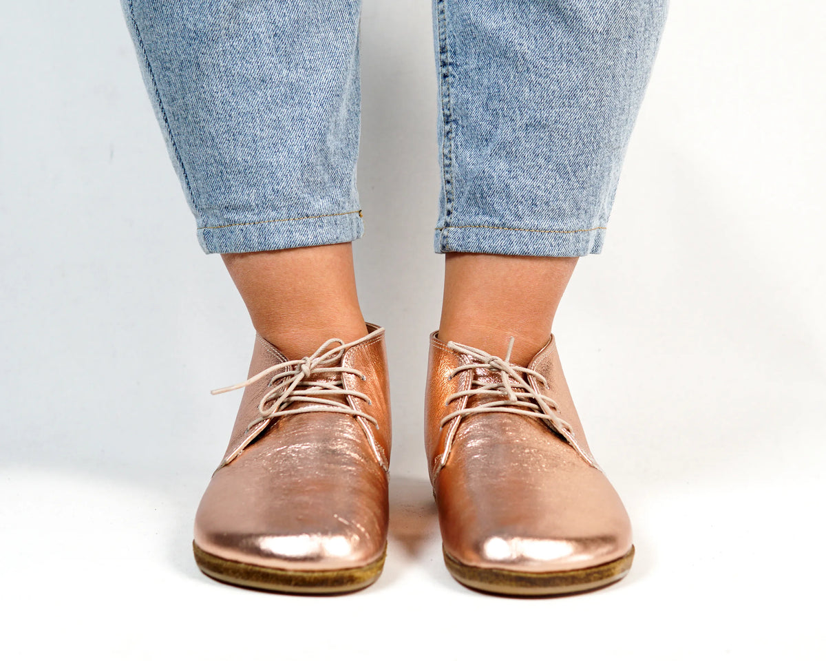 Bright Barefoot Bootie Leather Shoes – Classic Sole — Leather Sole – Rose Gold