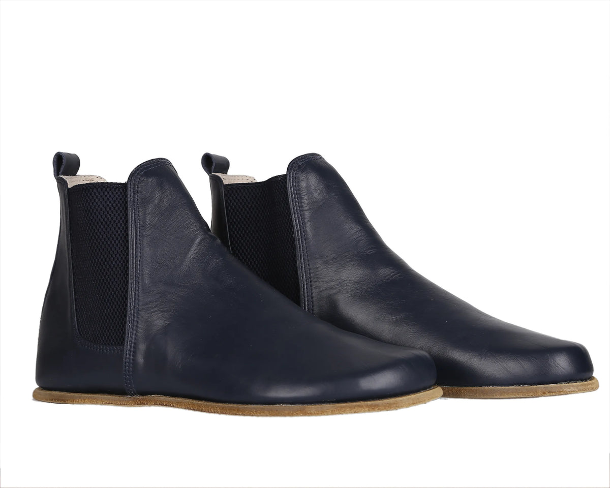 Smooth Barefoot Chelsea Boots Shoes – Classic Sole — Leather Sole – Navy Blue