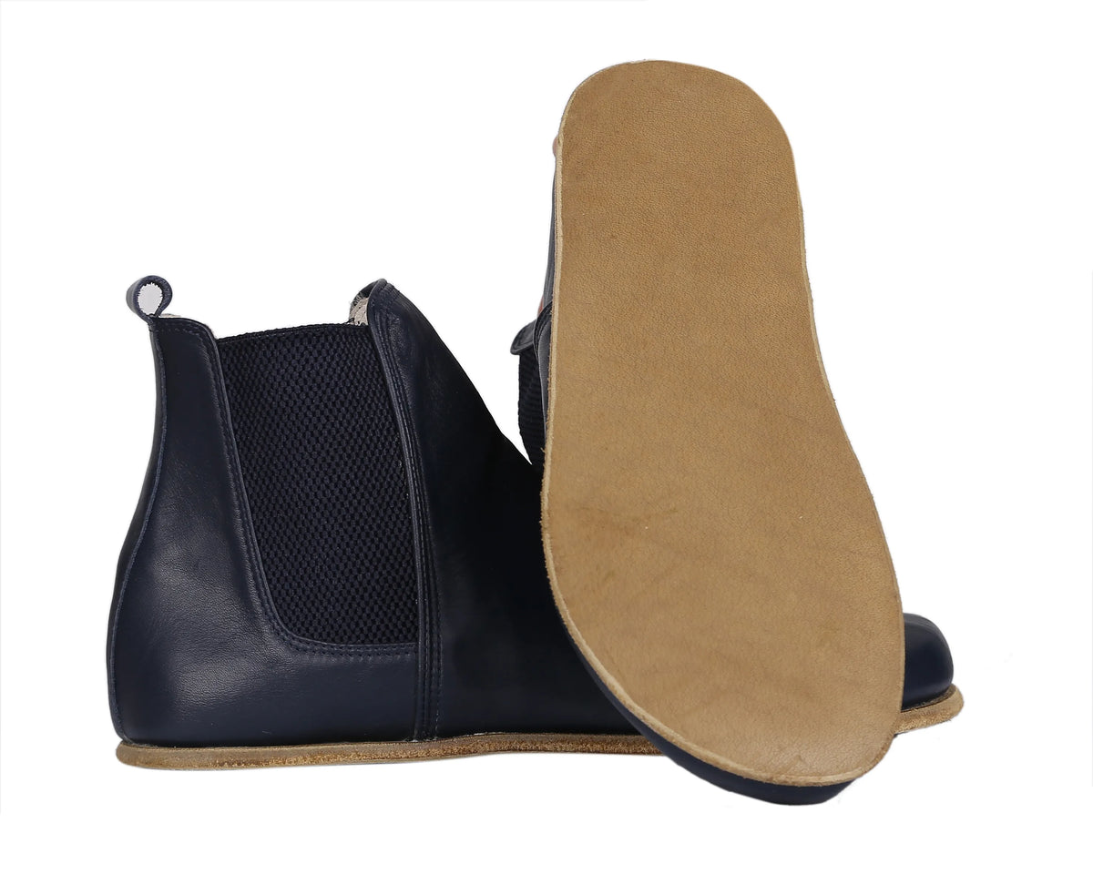 Smooth Barefoot Chelsea Boots Shoes – Classic Sole — Leather Sole – Navy Blue