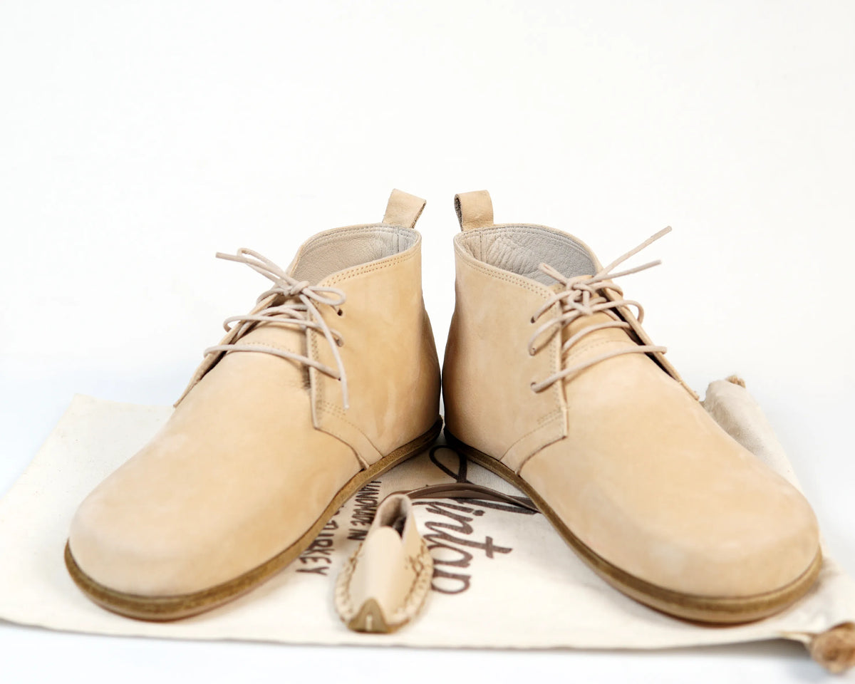 Nubuck Barefoot Bootie Laces Shoes – Classic Sole — Leather Sole – Cream