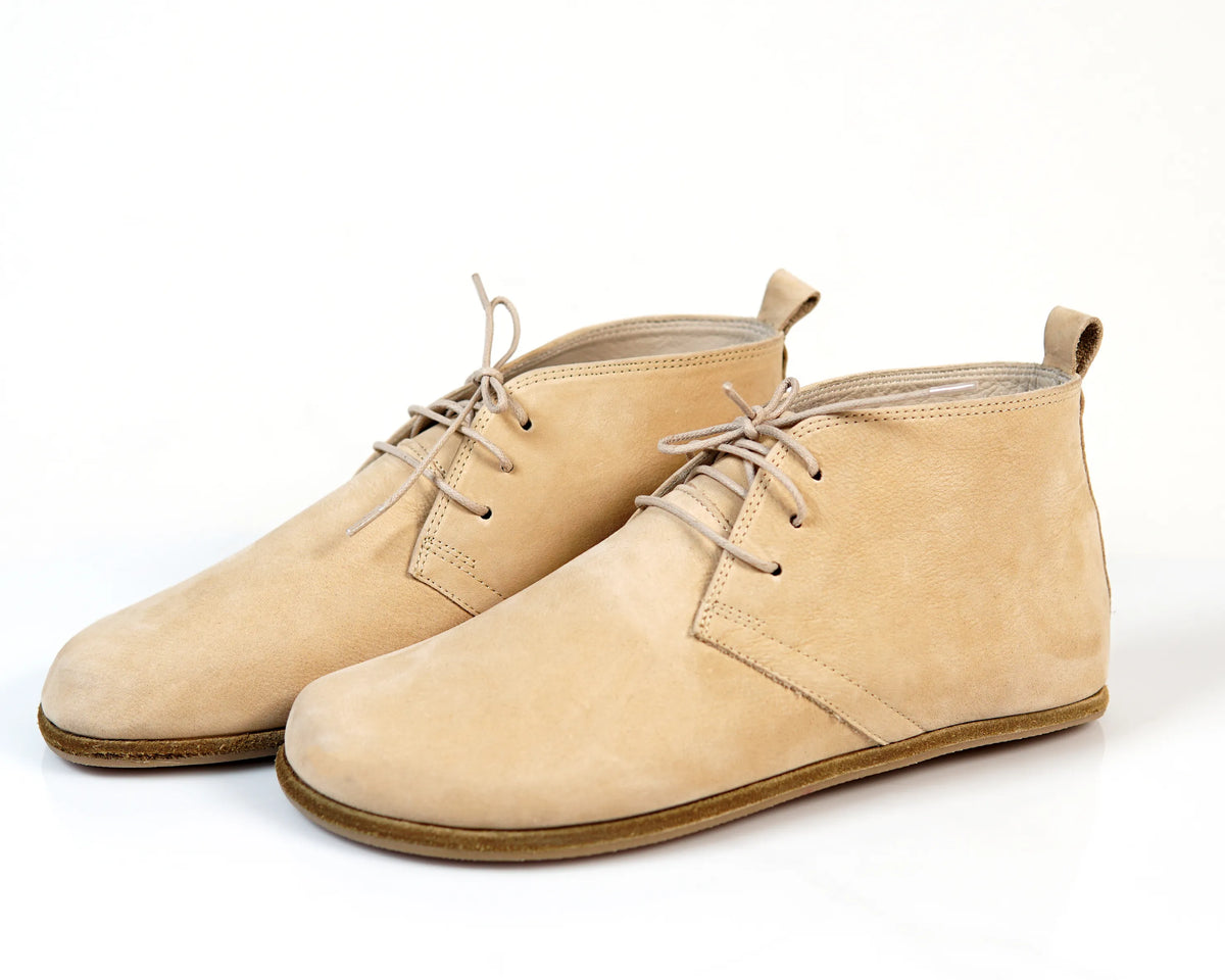 Nubuck Barefoot Bootie Laces Shoes – Classic Sole — Leather Sole – Cream