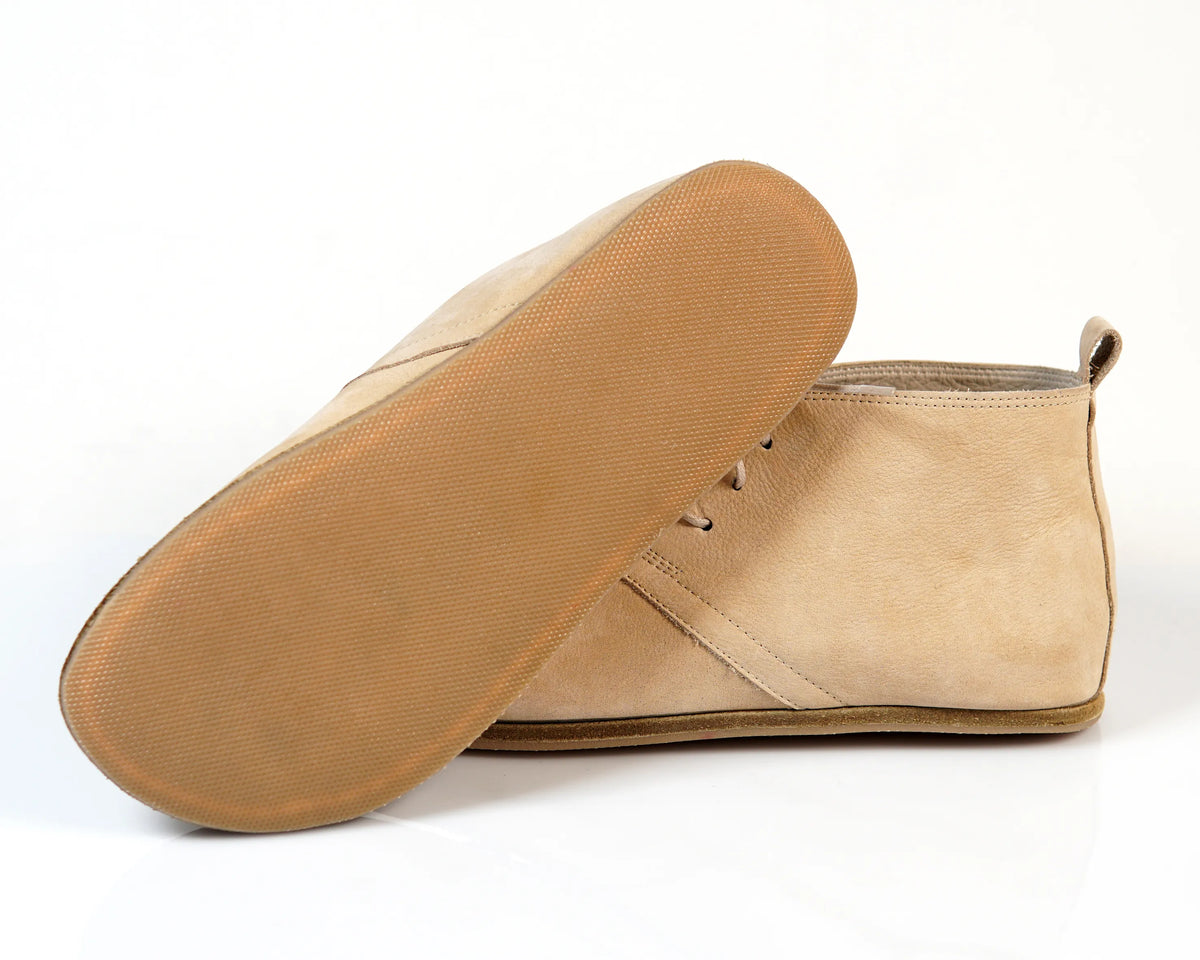 Nubuck Barefoot Bootie Laces Shoes – Classic Sole — Leather Sole – Cream