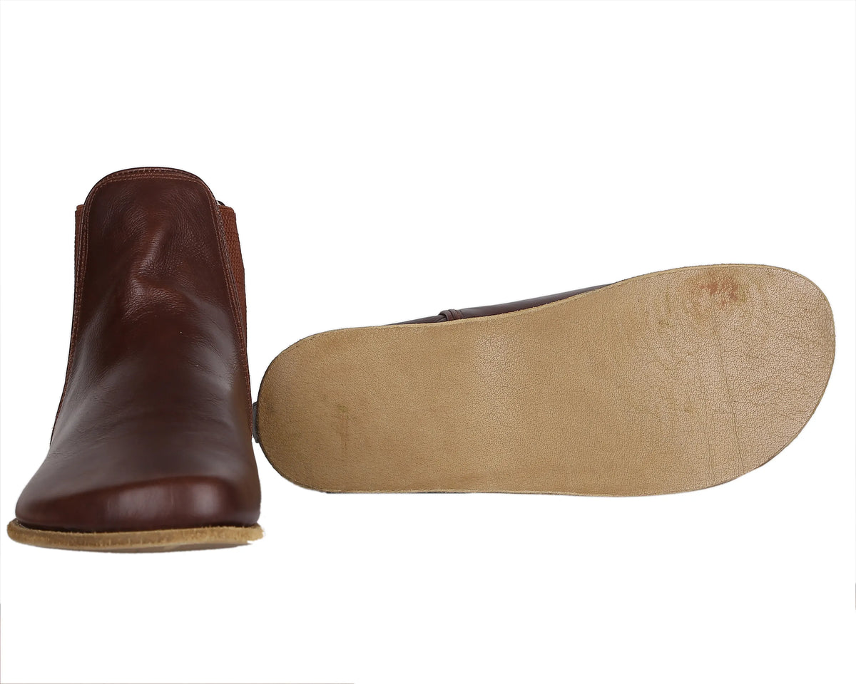 Smooth Barefoot Chelsea Boots Shoes – Classic Sole — Leather Sole – Dark Brown