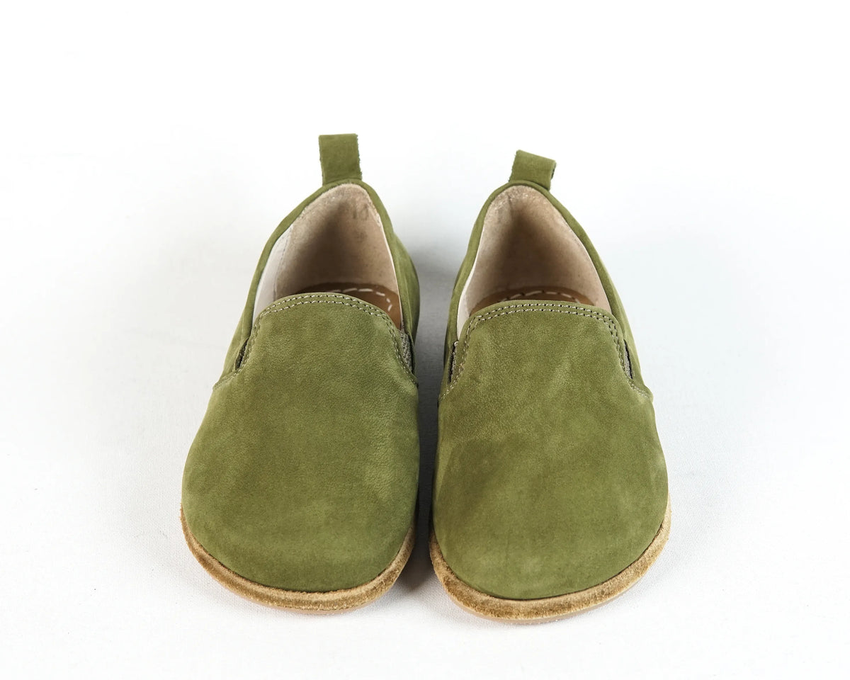 Nubuck Barefoot Ballet Shoes – Classic Sole — Leather Sole – Green