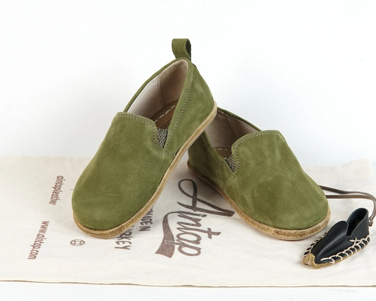 Nubuck Barefoot Ballet Shoes – Classic Sole — Leather Sole – Green
