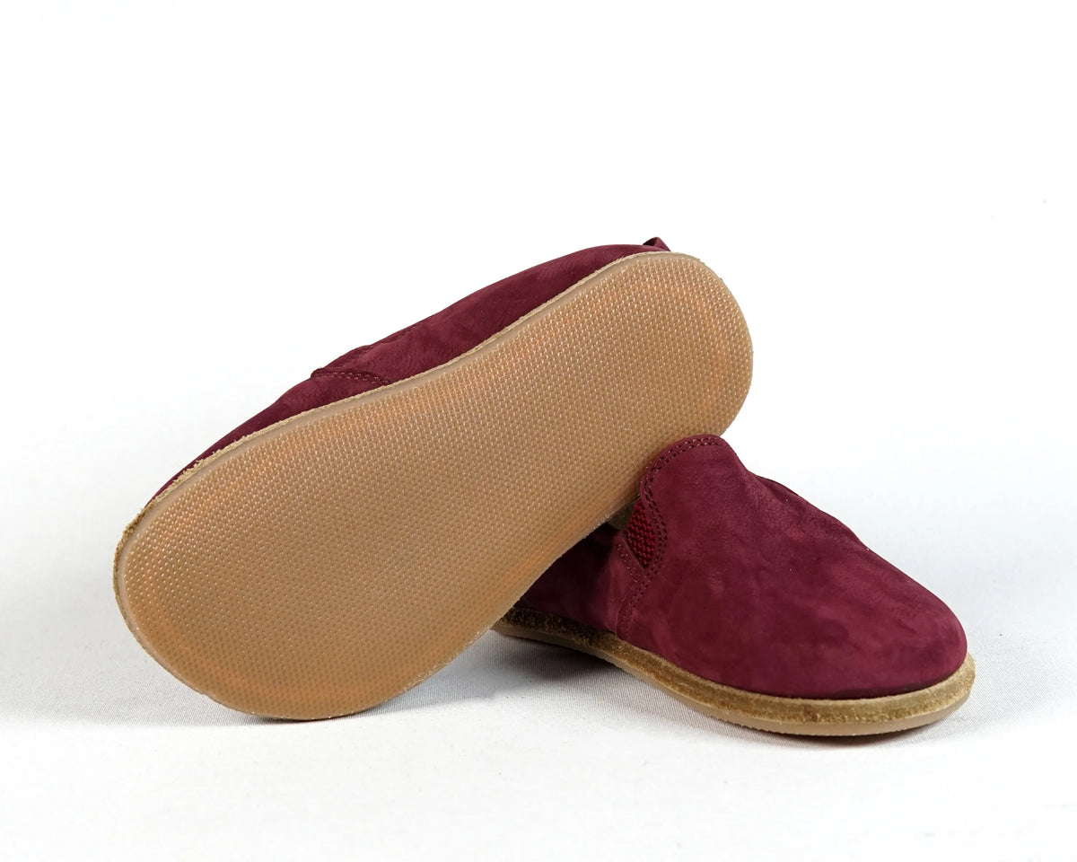 Nubuck Barefoot Ballet Shoes – Classic Sole — Leather Sole – Burgundy