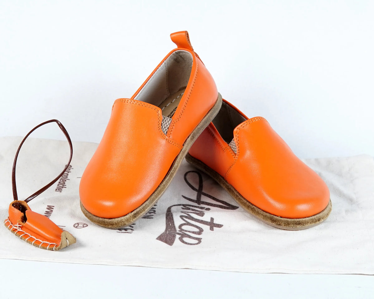 Smooth Barefoot Ballet Shoes – Classic Sole — Leather Sole – Orange