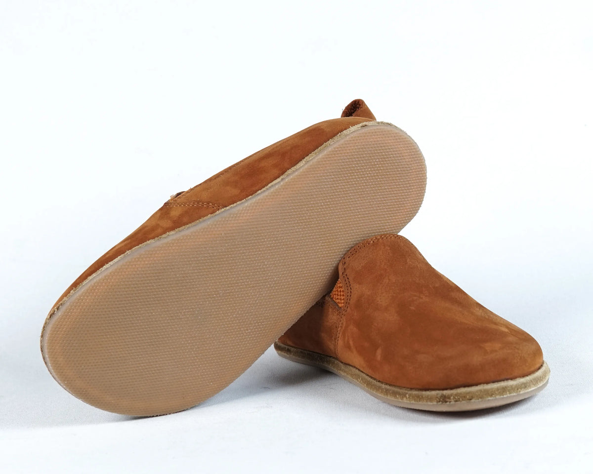 Nubuck Barefoot Ballet Shoes – Classic Sole — Leather Sole – Tan
