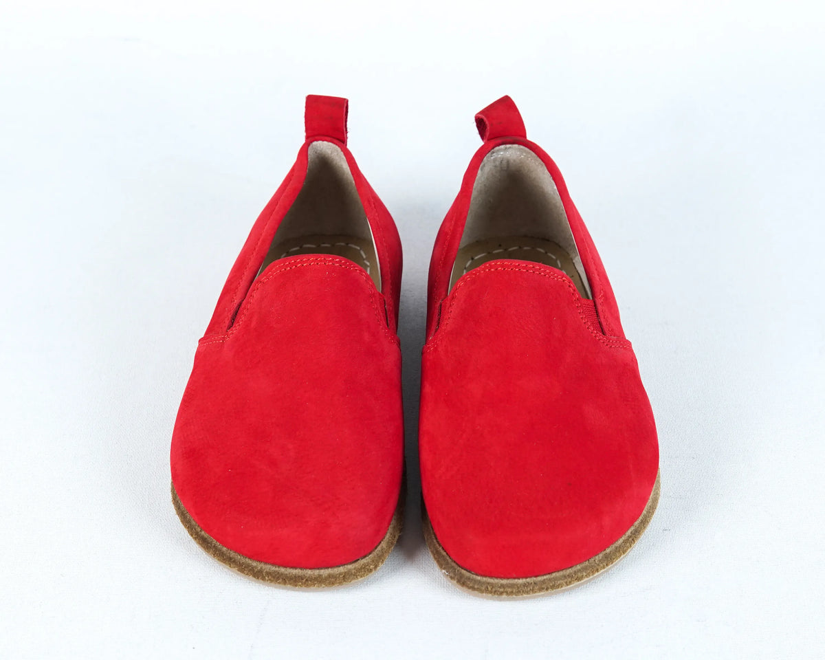 Nubuck Barefoot Ballet Shoes – Classic Sole — Leather Sole – Red